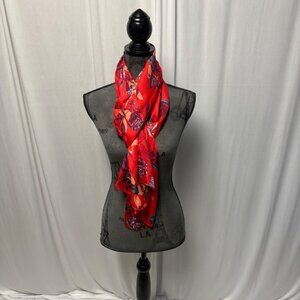 Red Floral Butterflies Scarf Wrap 72 x 19 inch Artistic Romantic Bold Accessory